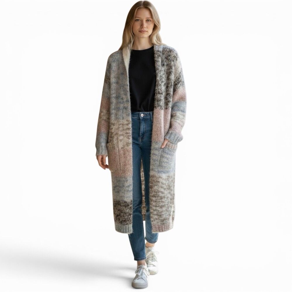 Johnny Was Painted Lady Duster XL Alpaca Cardigan Hooded Pastel Stripe NWT